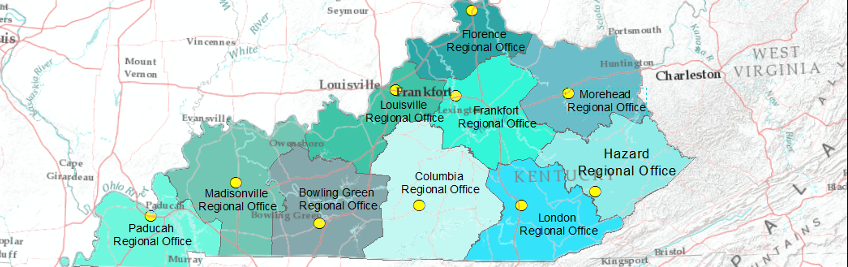 map of regional offices for Kentucky Division of Water