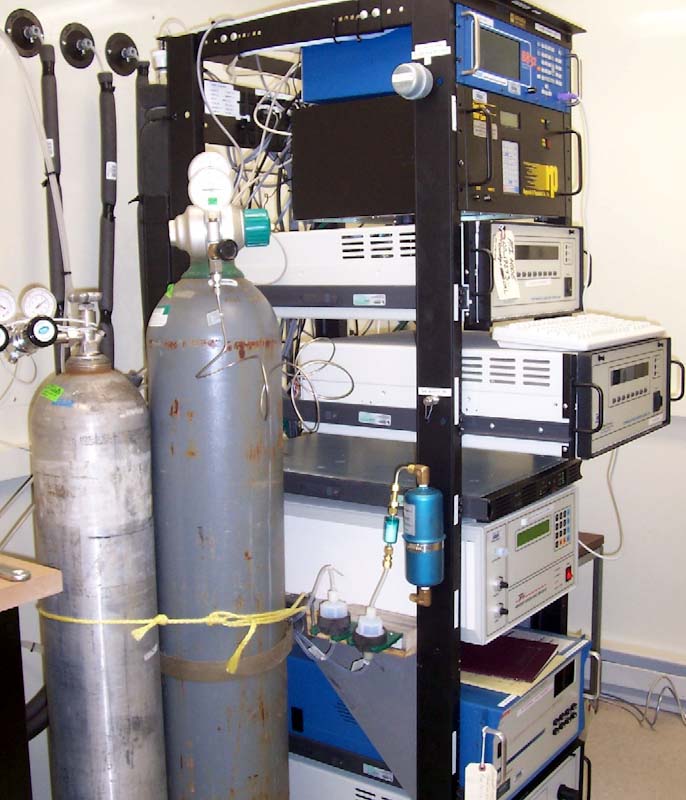 A rack of continuous air monitors