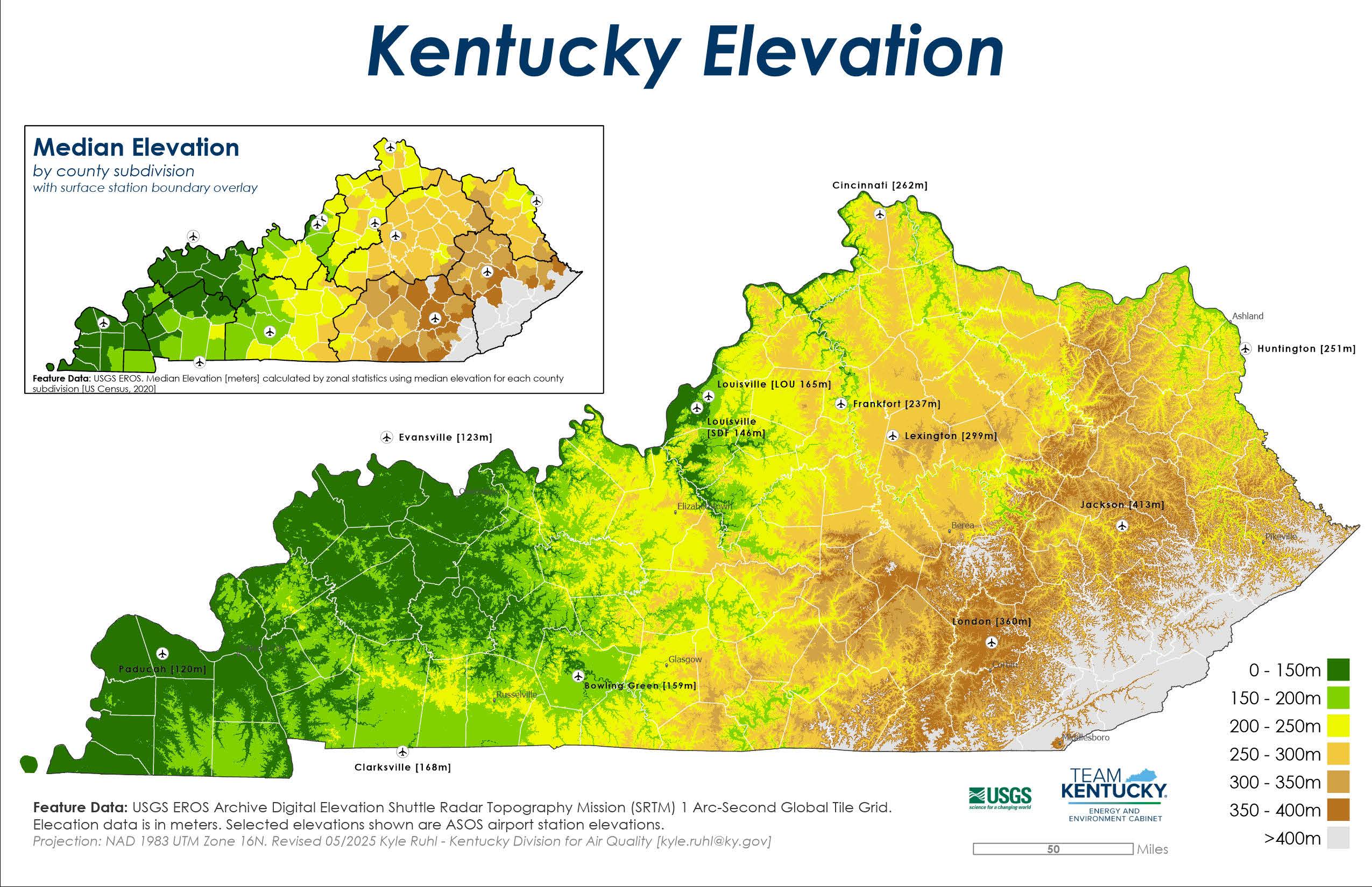 Color-coded map of Kentucky counties corresponding to Surface Air Files