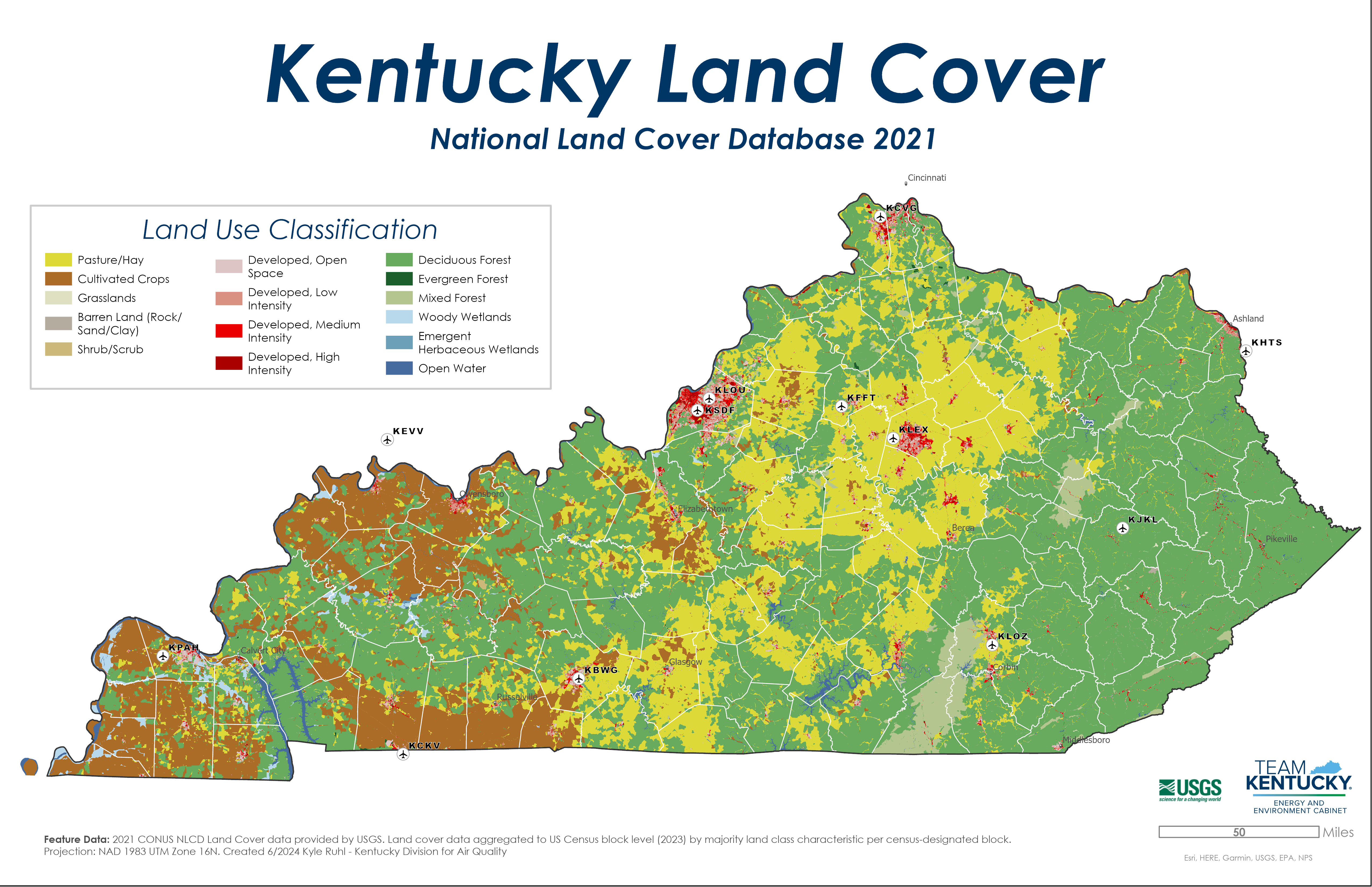 Land Cover Map of Kentucky showing land use classification