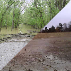 Combination of flood photo and drought photo