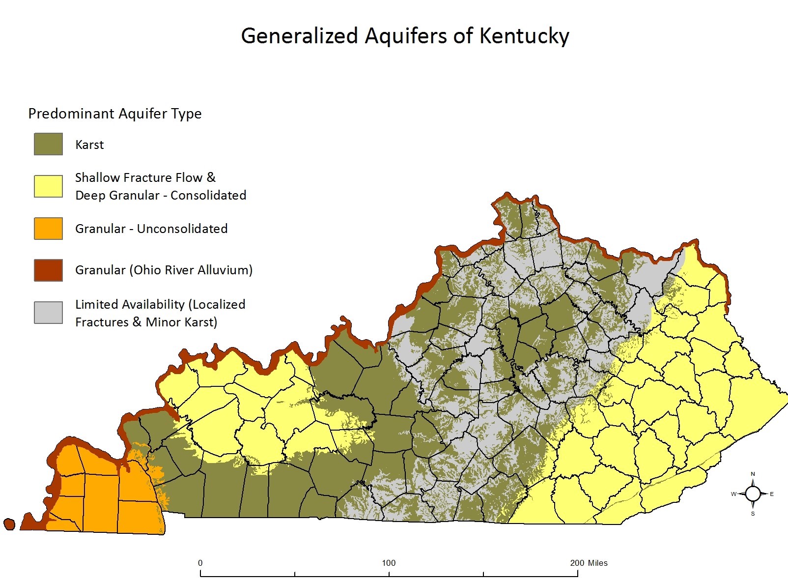 Map depicting locations of aquifer types in Kentucky