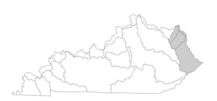 Map depicting the location of Big Sandy River Basins within Kentucky