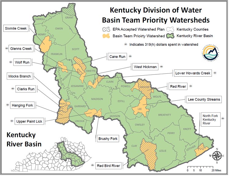 Map depicting Basin Team Priority Watersheds within the Kentucky River Basin of Kentucky