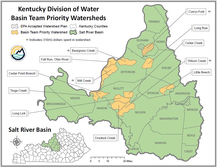 Map depicting Basin Team Priority Watersheds within the Salt River Basin of Kentucky