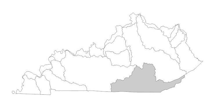 Map depicting the location of Upper Cumberland River Basin within Kentucky