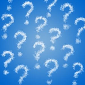 Question marks on blue background