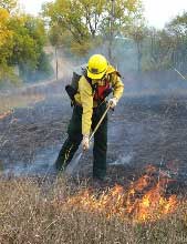 fireman controlling a wildfire