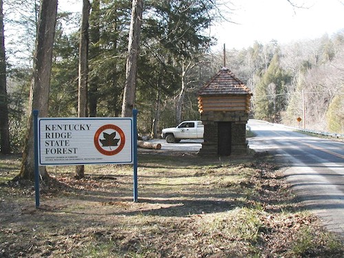 Kentucky Ridge State Forest sign