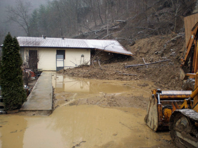 House damaged by landslide