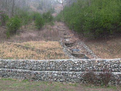 Gabion wall and ditch slide reclamation