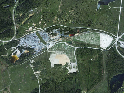 Aerial view Oriole mine refuse pile