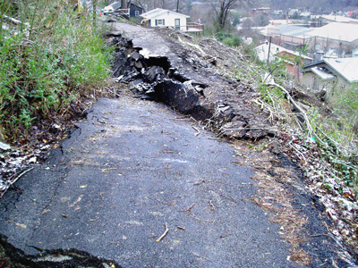 road damaged by subsidence