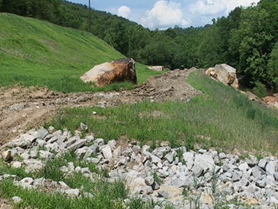 Reclaimed slide area along Rock Creek
