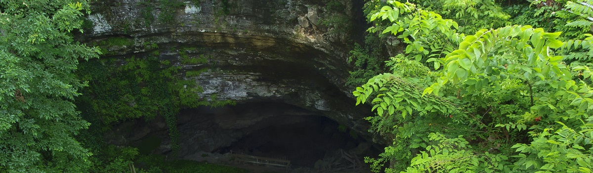 The entrance of hidden river cave located in downtown Horse Cave.