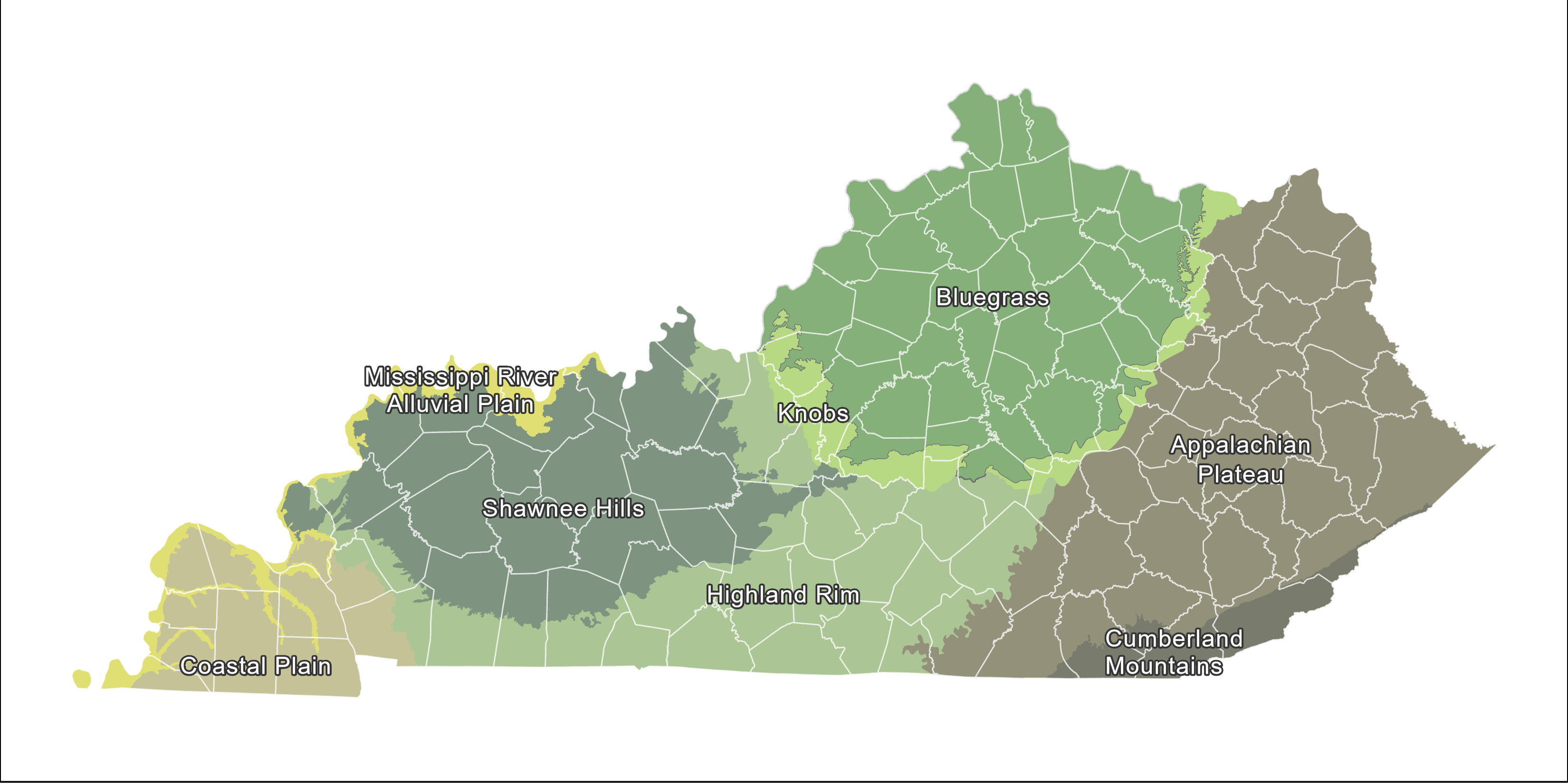 Map of Kentucky Physiographic Regions