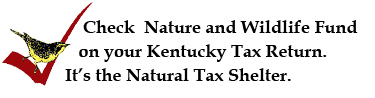 Yellow bird sitting on red check mark with words "Check Nature and Wildlife Fund on Your Kentucky Tax Return. "
