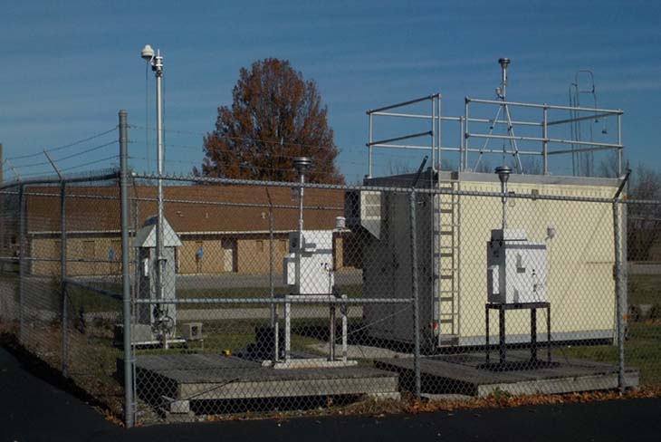 A typical air monitoring station with both continuous and manual samplers.